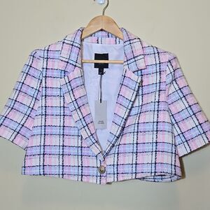 River Island Tweed Cropped Blazer jacket Size 10 Clueless Light Academia Preppy